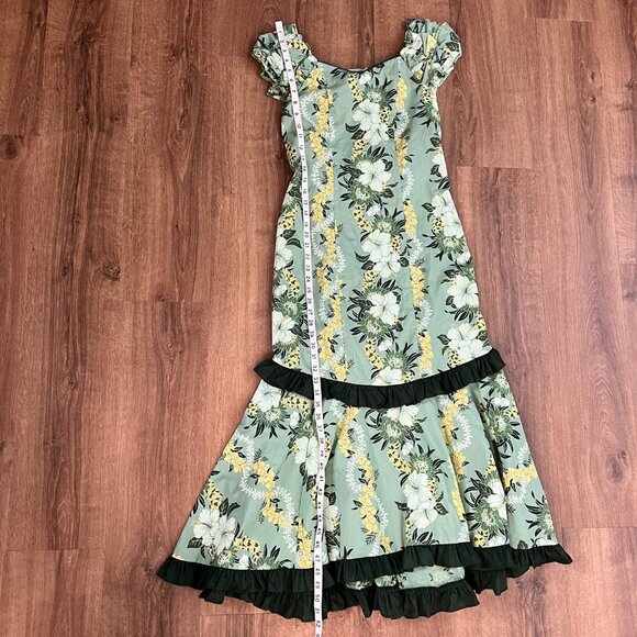 Vintage Hoku Hawaii Hibiscus Green Traditional Muumuu Dress Sz S - Picture 10 of 12